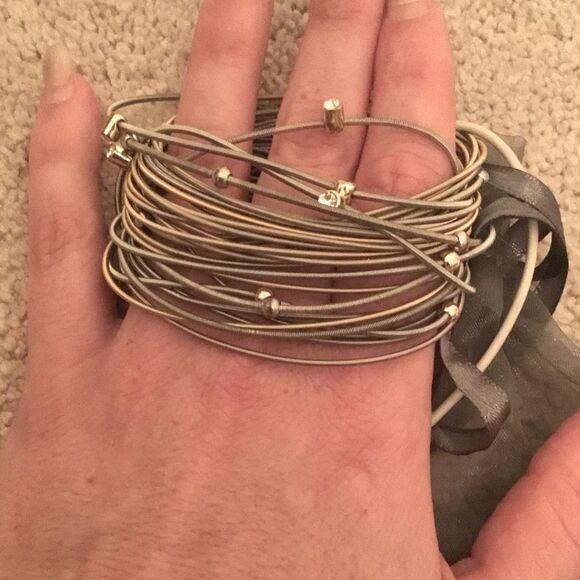 NWT Cinzia Silver Guitar Strings Bangle Bracelet Set - Picture 1 of 5